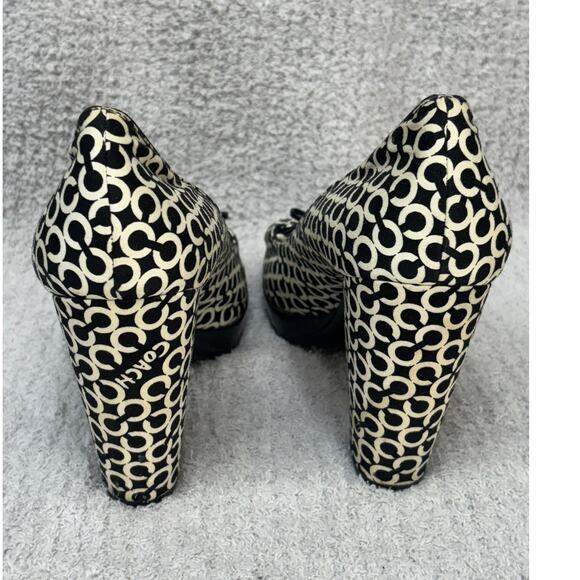 Coach Corey Black & White Signature Print Peep Toe Heels Size 10 AS IS #38 - Picture 3 of 10